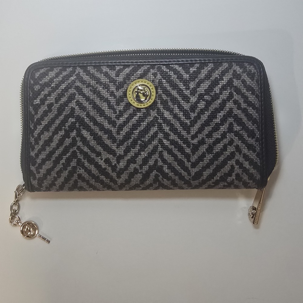 Spartina 449 Daufuskie Island Linen Leather Zip Around Wallet Black Gray
